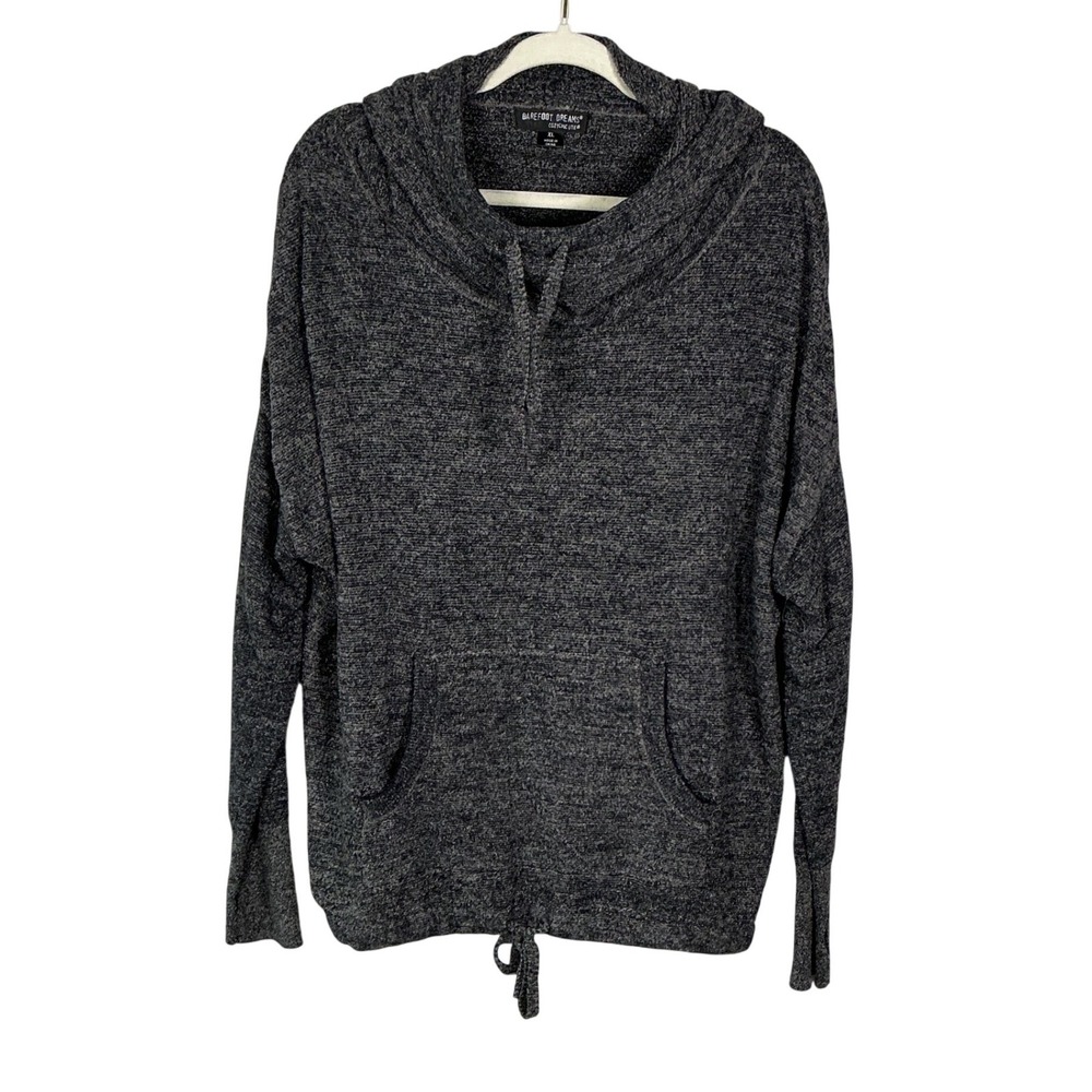 Barefoot Dreams CozyChic Lite Pullover Hoodie Gray Marl XL Thumbholes